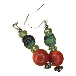 Artisan Made 925 Sterling Sponge Coral and Faceted Glass Earrings